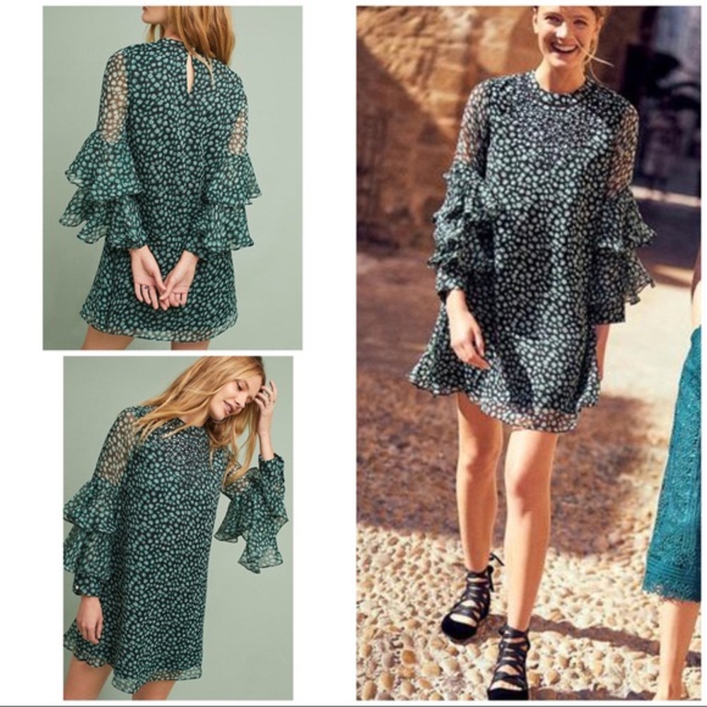 Anthropologie Green Long Sleeve Dress